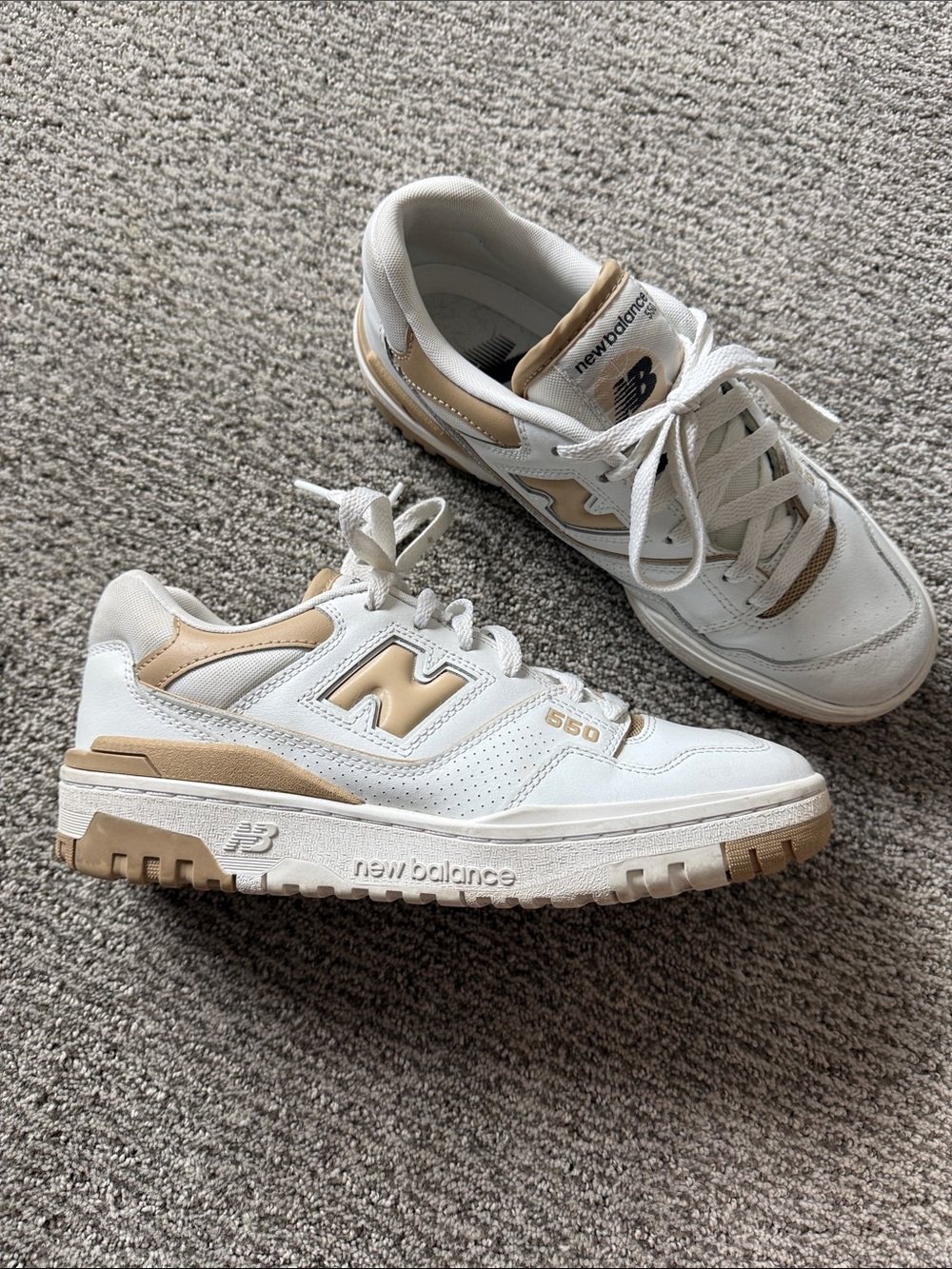 New Balance White and Tan 550 Low-Top Sneakers